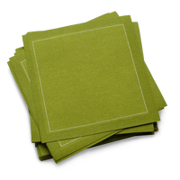 Green organic cotton cocktail napkins with white stitched border, Five Star Napkins