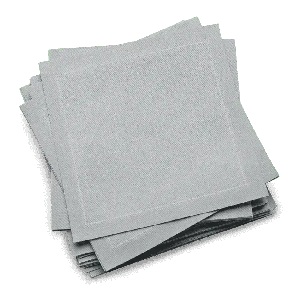Stack of luxury organic cotton pearl grey cocktail napkins from Five Star Napkins