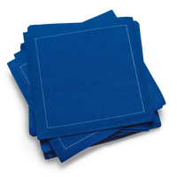 Royal blue organic cotton cocktail napkins with white stitched border, luxury table linen