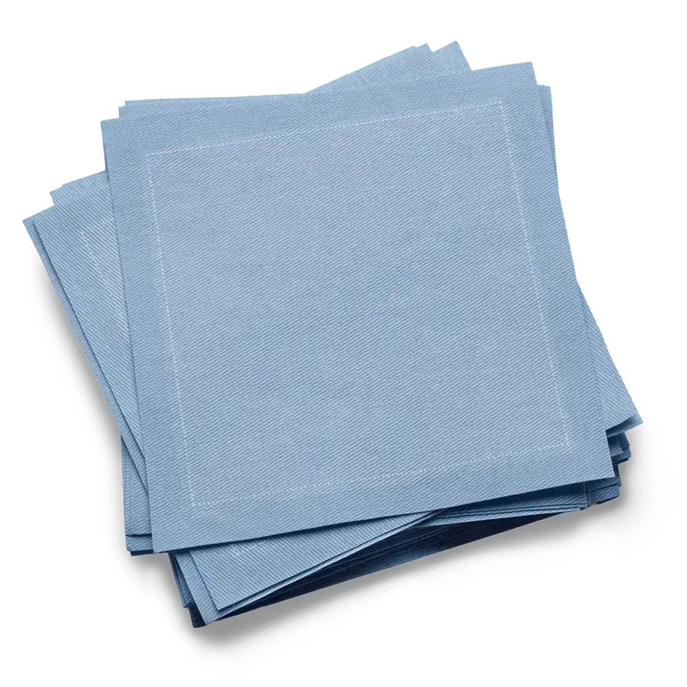 Sky blue organic cotton cocktail napkins, luxury table setting by Five Star Napkins