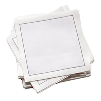 Stack of white organic cotton cocktail napkins with a black stitched border, by Five Star Napkins