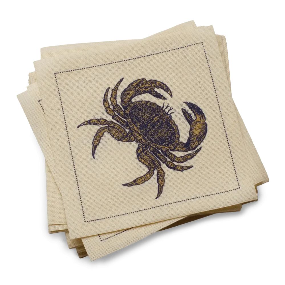 Cotton Cocktails Napkins with a crab design on a white background