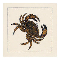 Organic cotton cocktail napkin with brown crab illustration and stitched border