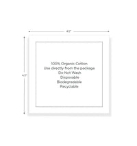 4.5 inch square white organic cotton napkin with printed instructions and quote text.