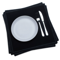 Luxury black cotton dinner napkin with white plate, fork, and knife, Five Star Napkins