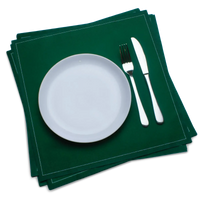 Green luxury cotton dinner napkins with white plate, fork, and knife on top