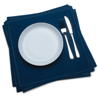 Midnight blue organic cotton dinner napkins with white plate, fork, and knife