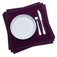 Plum organic cotton dinner napkins with white plate, fork, and knife by Five Star Napkins