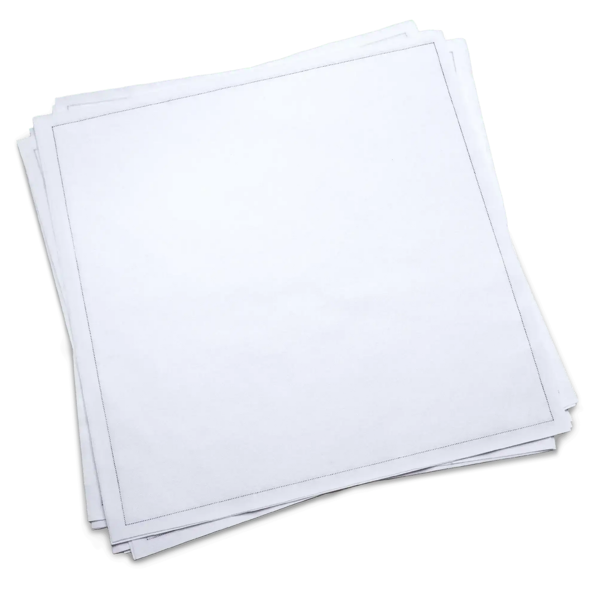 Stack of plain white cotton dinner napkins from Five Star Napkins on green background