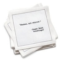 Five Star Napkins White Cotton Cocktail Napkins, stack of white square cocktail napkins with , 100% Organic Cotton, 4.5" x 4.5", Single Use, 50 Units Per Pack with 25 Unique Literary Drinking Quotes