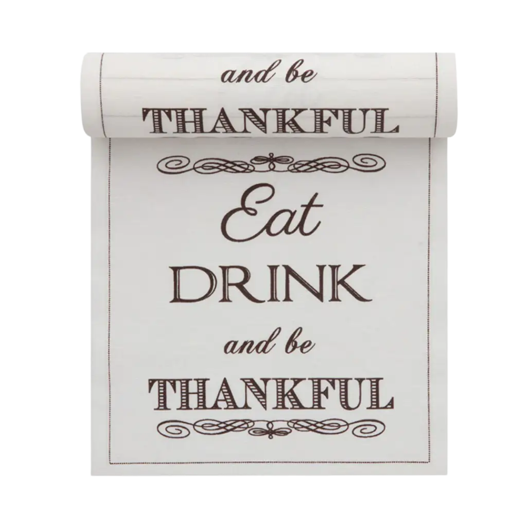 Luxury cotton placemat with 'Eat Drink and be Thankful' printed, Five Star Napkins.