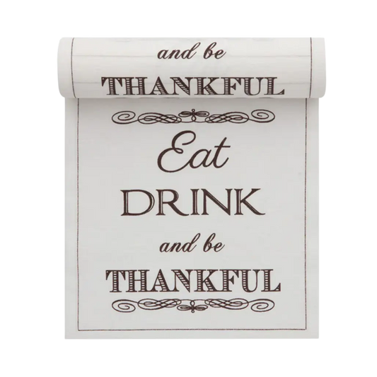 Luxury cotton placemat with 'Eat Drink and be Thankful' printed, Five Star Napkins.