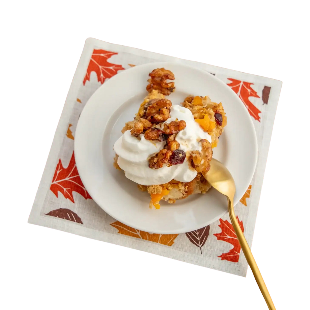 Autumn leaf luxury cotton cocktail napkin with dessert plate and gold spoon