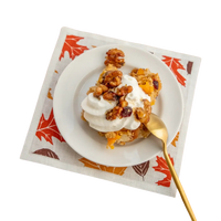 Autumn leaf luxury cotton cocktail napkin with dessert plate and gold spoon