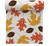 Organic cotton table runner with Persimmon, Pickled Beet, and mustard leaf pattern