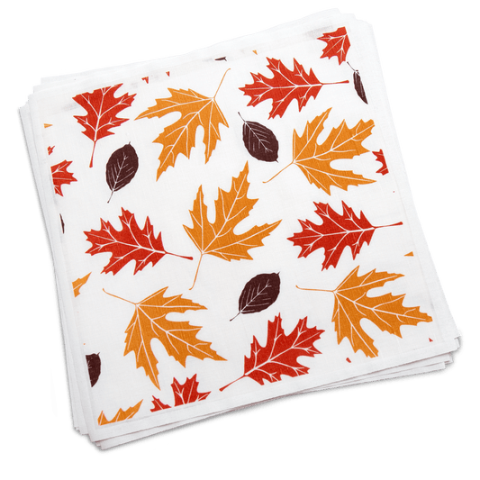 Autumn leaf print luxury cotton dinner napkins from Five Star Napkins