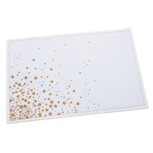Luxury white placemat with gold star pattern, organic cotton, Five Star Napkins