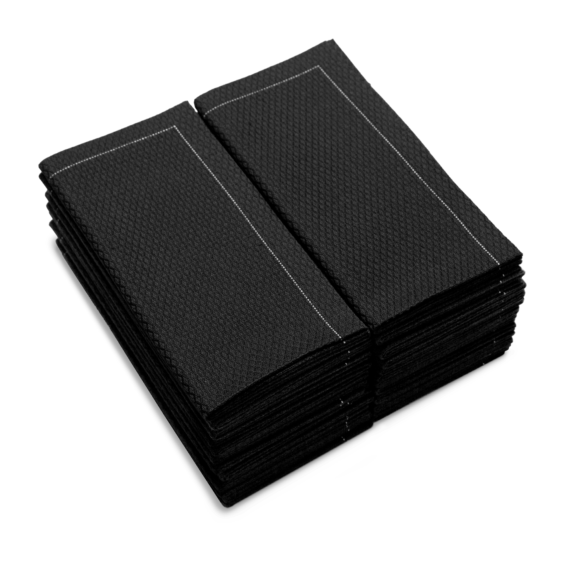Stack of folded Anthracite Grey organic cotton napkins with textured pattern