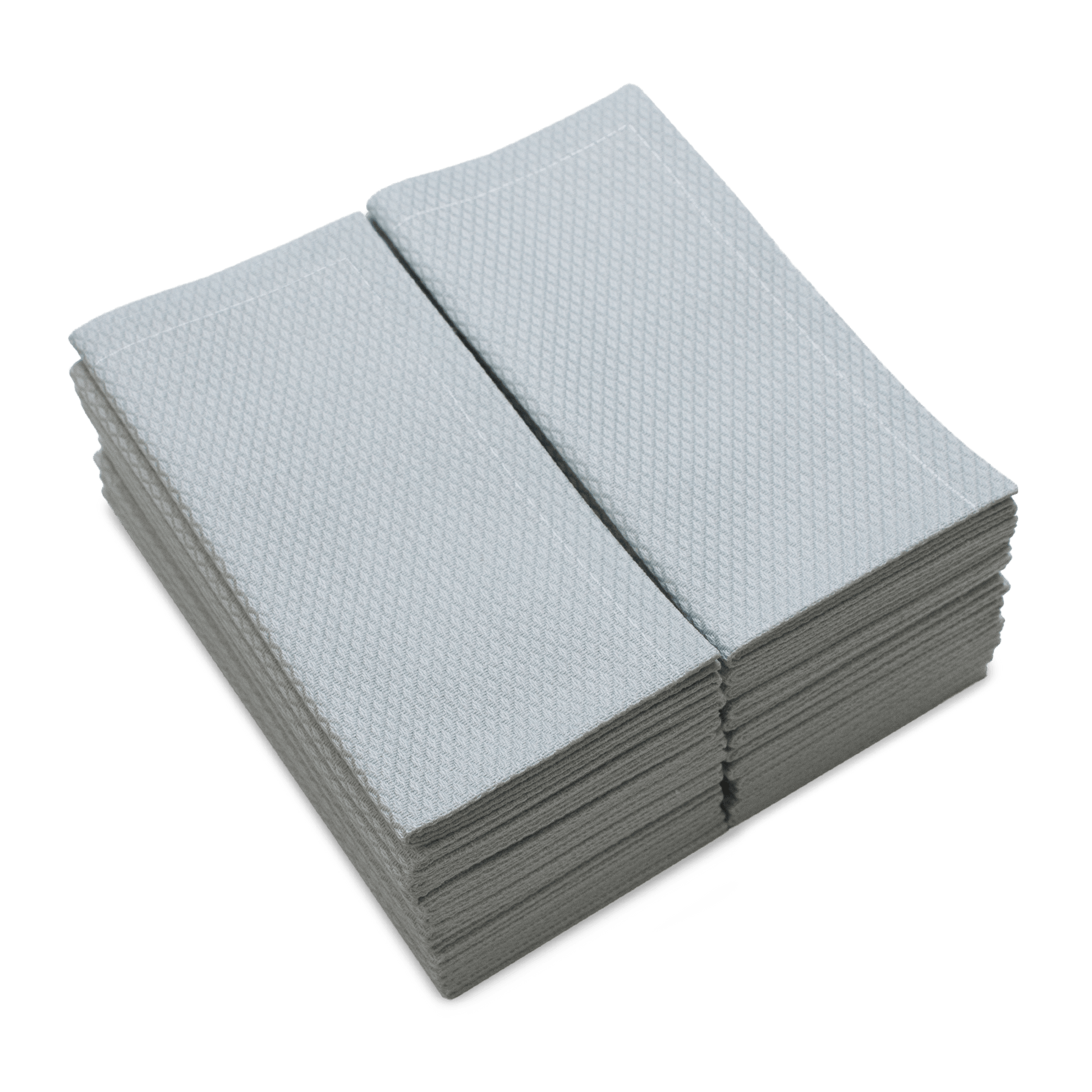 Stack of folded Pearl Grey organic cotton towels with textured pattern