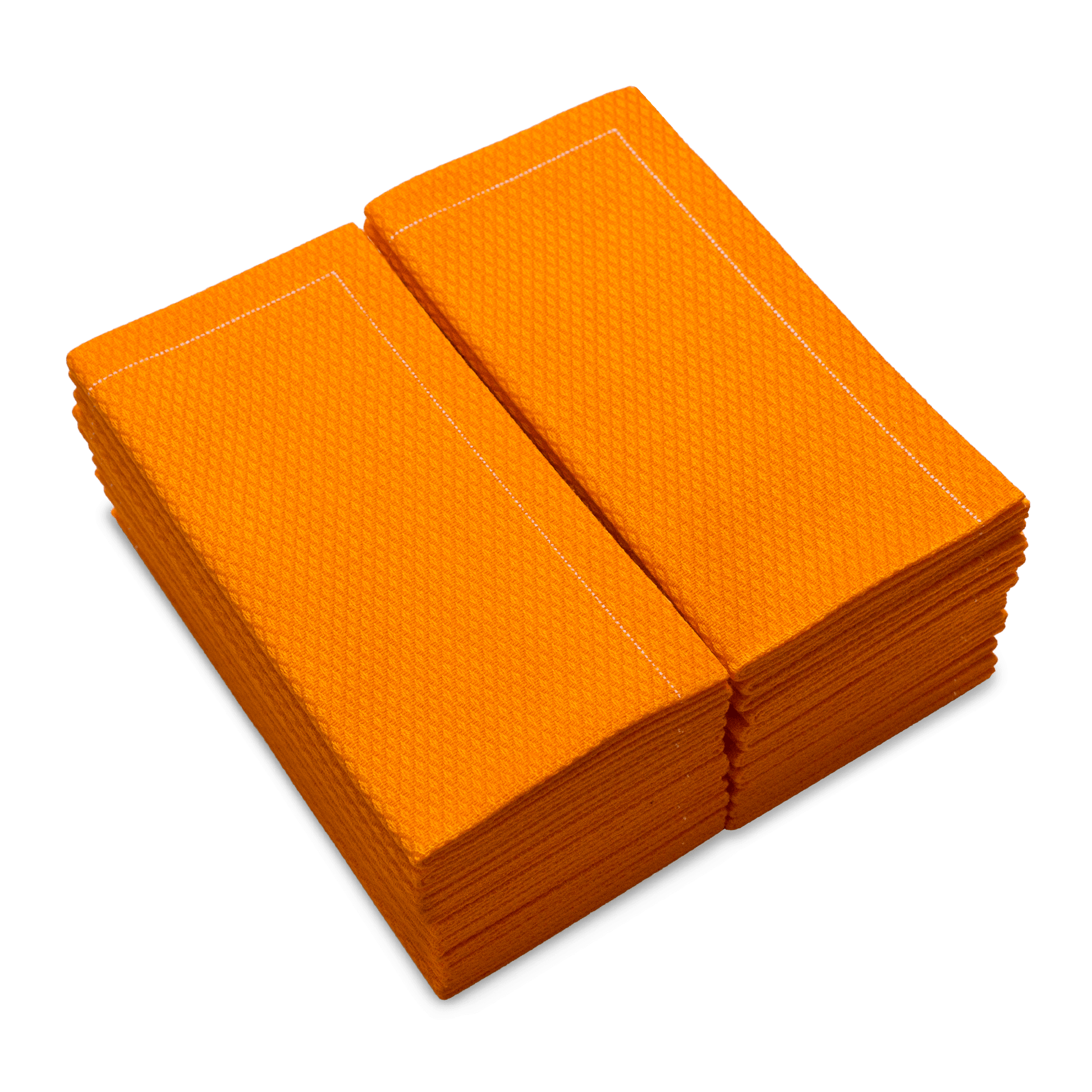 Stack of folded Persimmon organic cotton towels with textured pattern