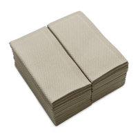 Stack of folded Sand organic cotton hand towels with textured pattern