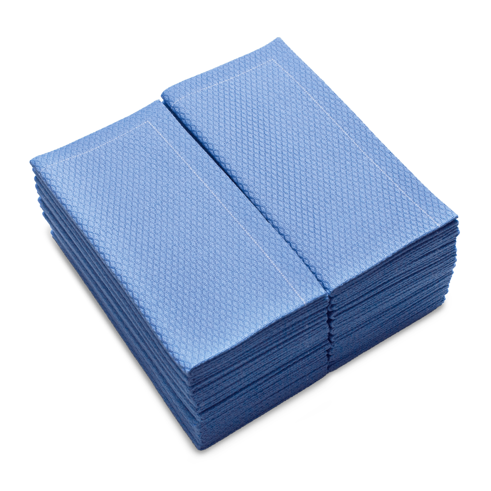 stack of SeaBlue organic cotton hand towels, rectangular folded, textured surface