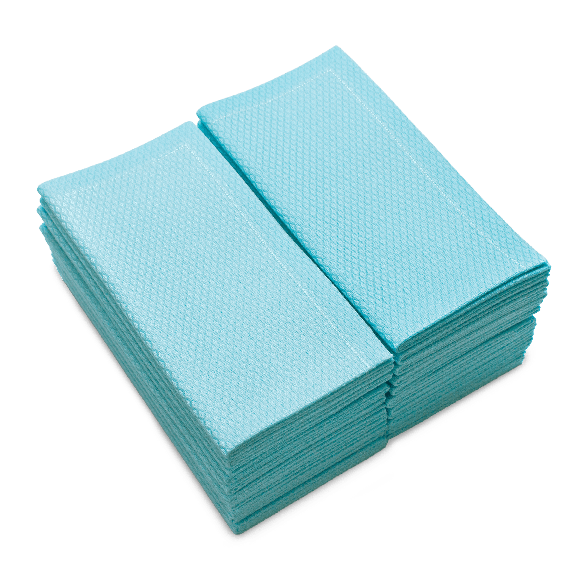 Stack of SeaGlass organic cotton hand towels, folded, with textured pattern