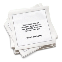 Five Star Napkins White Cotton Cocktail Napkins, stack of white square cocktail napkins with white background, 100% Organic Cotton, 4.5" x 4.5", Single Use, 50 Units Per Pack with 25 Ernest Hemingway Quotes