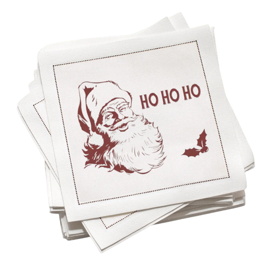 Luxury organic cotton cocktail napkins with Santa Claus and 'Ho Ho Ho' holiday print