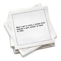 Organic cotton cocktail napkin, white, with black dotted border printed with the quote "'Screw it'…my last thought before making most decisions," from Five Star Napkins' Inappropriate Thoughts quote collection