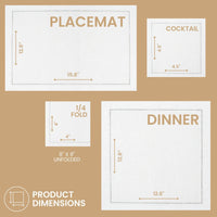 Five Star Napkins product dimensions chart for placemats, dinner, cocktail, and folded napkins.