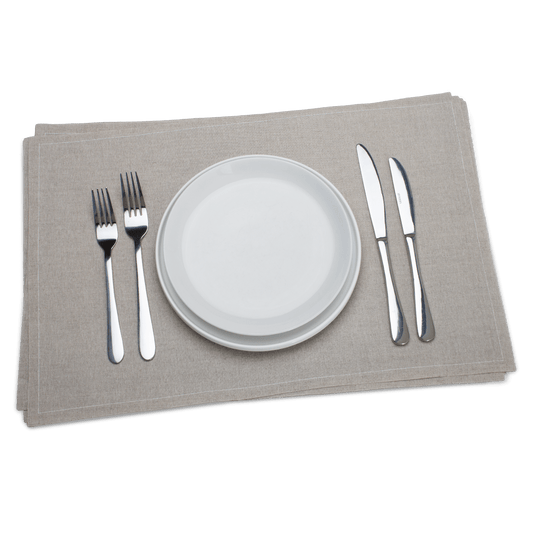 Luxury natural placemat with white plates and silver cutlery, Five Star Napkins
