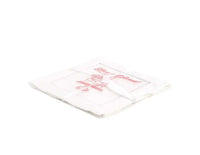 Pack of white organic cotton cocktail napkins with pink 'Love is Sweet' quote and cake graphic
