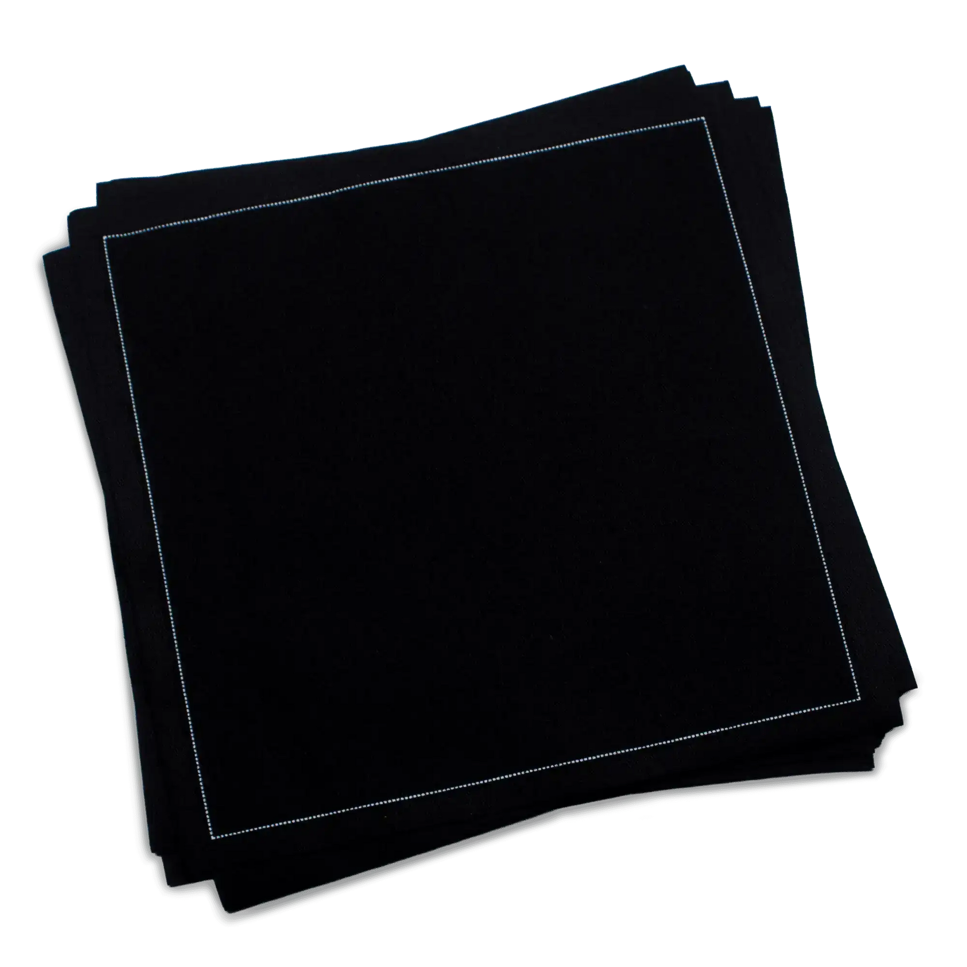 Stack of black organic cotton luncheon napkins, by Five Star Napkins.