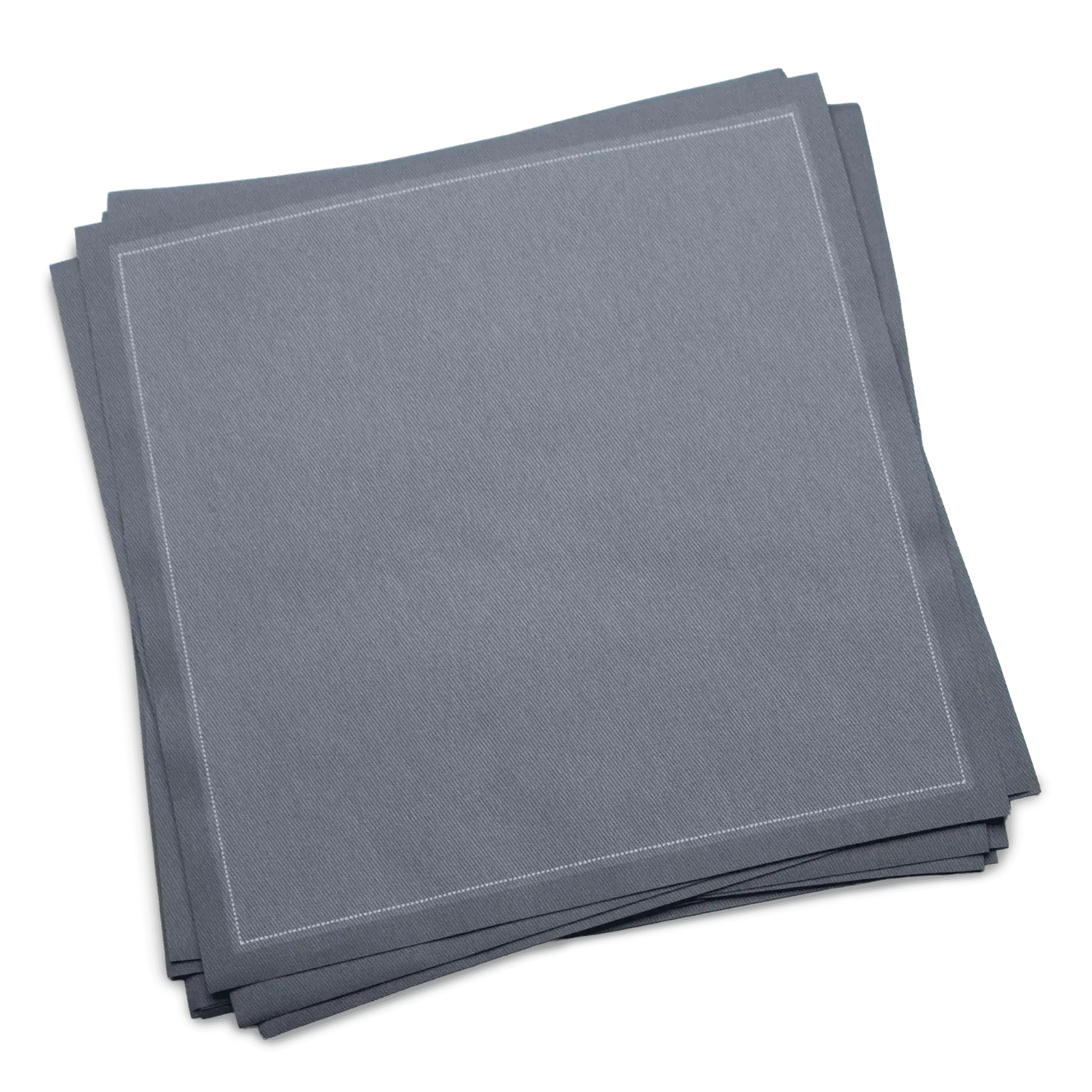 Stack of grey organic cotton luncheon napkins, by Five Star Napkins.