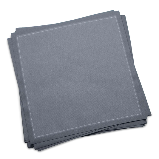 Stack of grey organic cotton luncheon napkins, by Five Star Napkins.