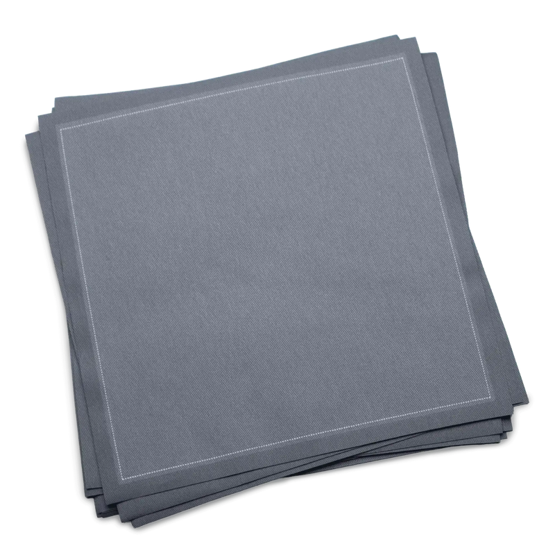 Stack of grey organic cotton luncheon napkins, by Five Star Napkins.