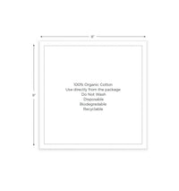 8-inch square organic cotton napkin with printed care instructions and dotted border