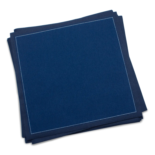 Stack of midnight blue organic cotton luncheon napkins, by Five Star Napkins.