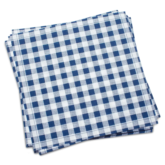 Luxury navy blue gingham cotton napkins stack, Five Star Napkins table linen