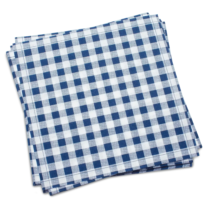 Luxury navy blue gingham cotton napkins stack, Five Star Napkins table linen