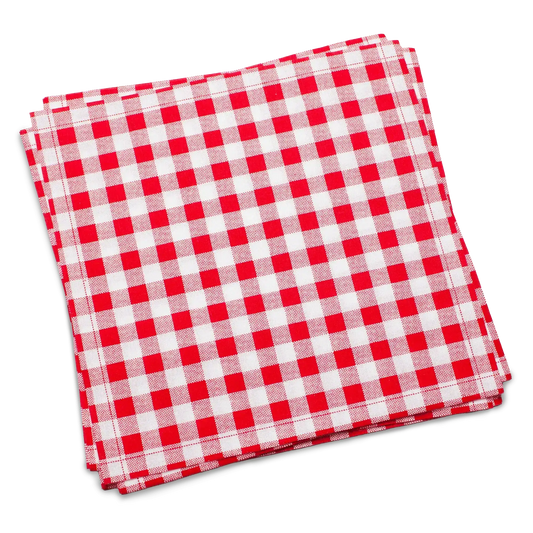 Red and white gingham organic cotton napkin, luxury tabletop linen by Five Star Napkins