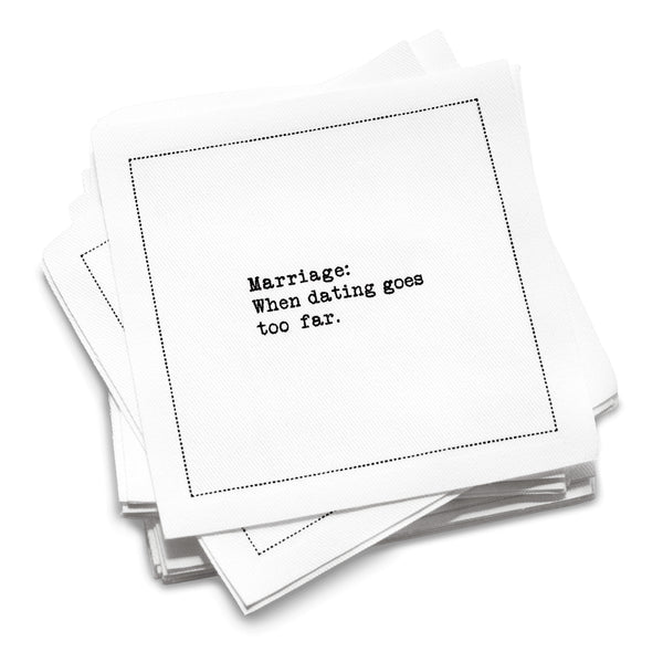Stack of white marriage quote cocktail napkins