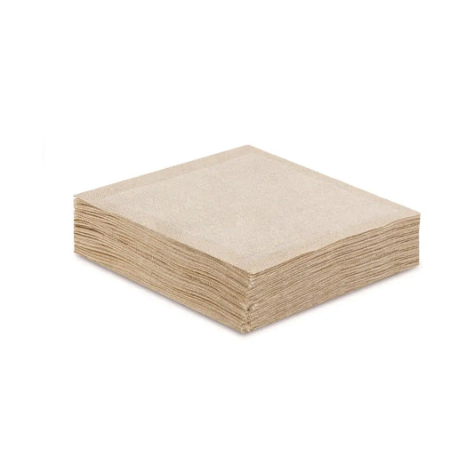 Stack of Natural color organic cotton cocktail napkins with linen texture, quarter-folded