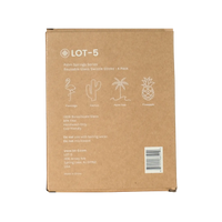 Back of the Palm Springs Series glass swizzle sticks box, showing flamingo, cactus, palm tree, and pineapple designs and care instructions.