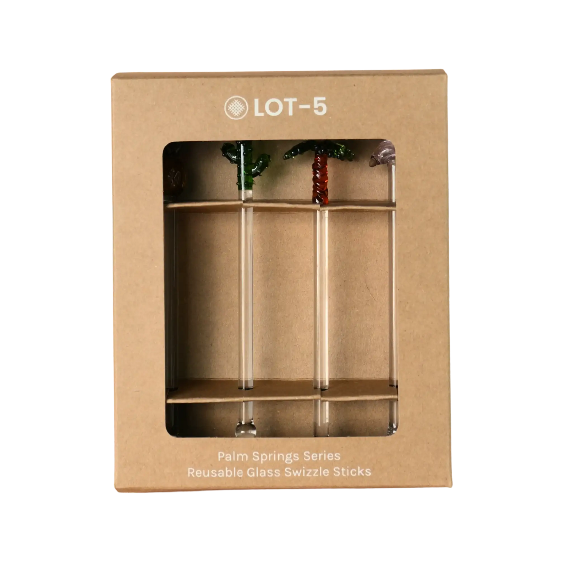 Kraft gift box for the Five Star Napkins Palm Springs Series reusable glass swizzle sticks.