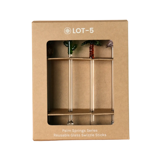 Kraft gift box for the Five Star Napkins Palm Springs Series reusable glass swizzle sticks.