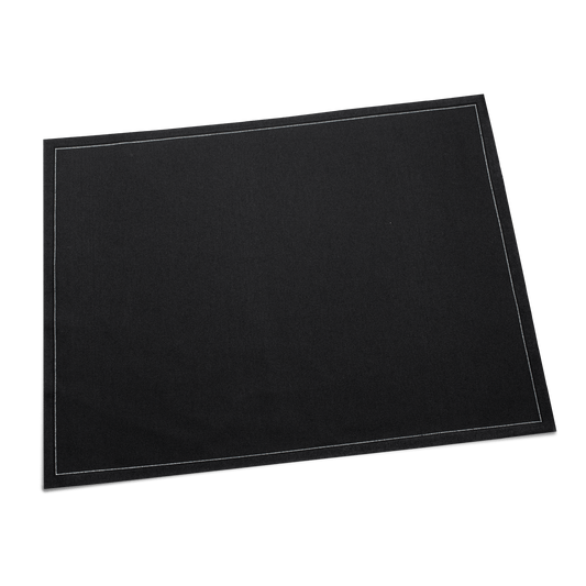 Luxury black cotton placemat with white stitched border, Five Star Napkins elegant table linen