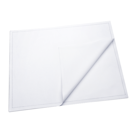Luxury white organic cotton placemat with one corner folded, from Five Star Napkins
