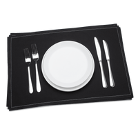 Black luxury placemat with white plate and silver cutlery set, Five Star Napkins